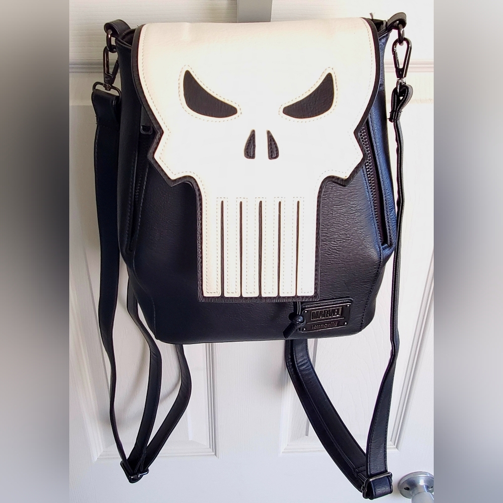 Loungefly Black & White Punisher Skull Backpack/Crossbody